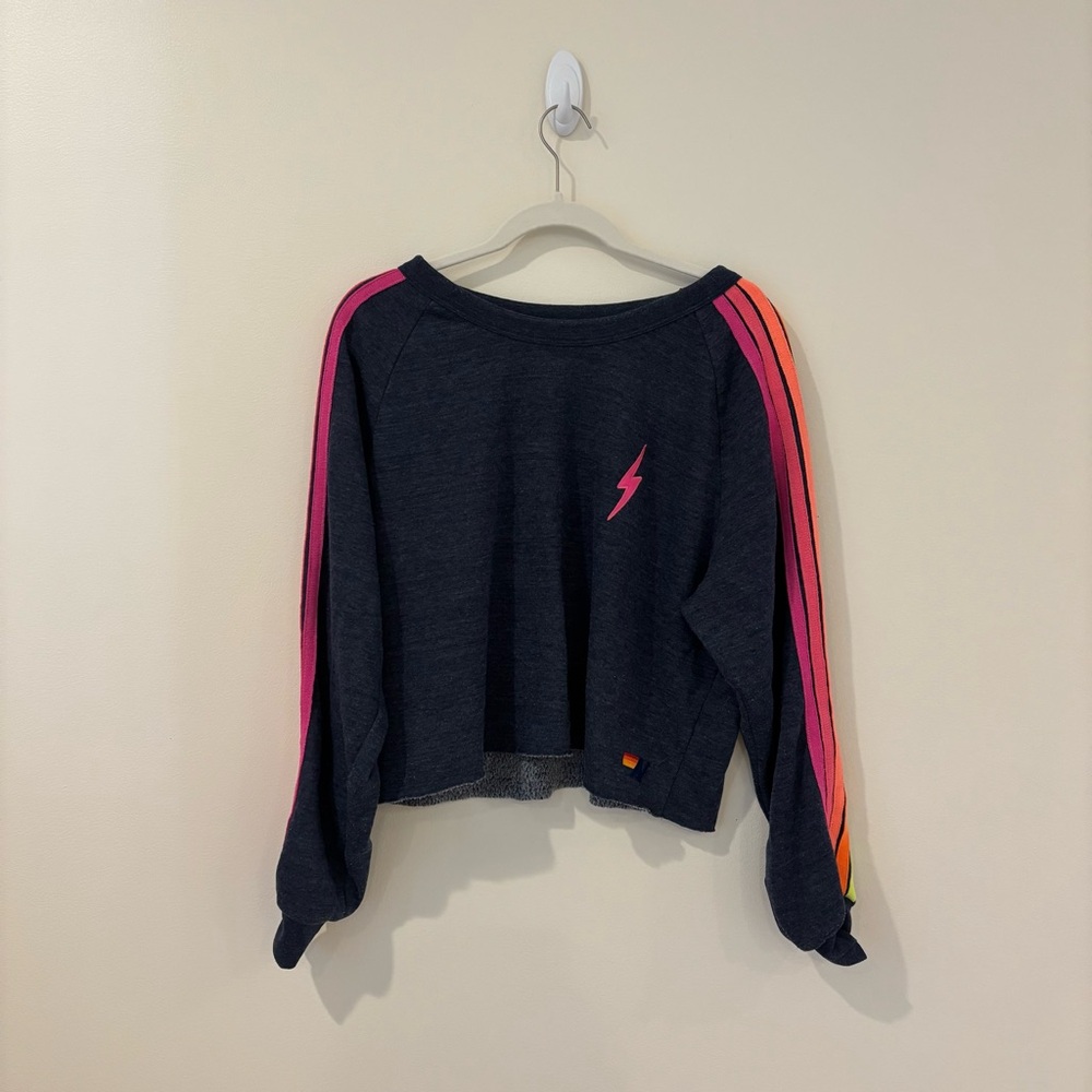 Aviator Nation Cropped Crew Neck Heathered Navy